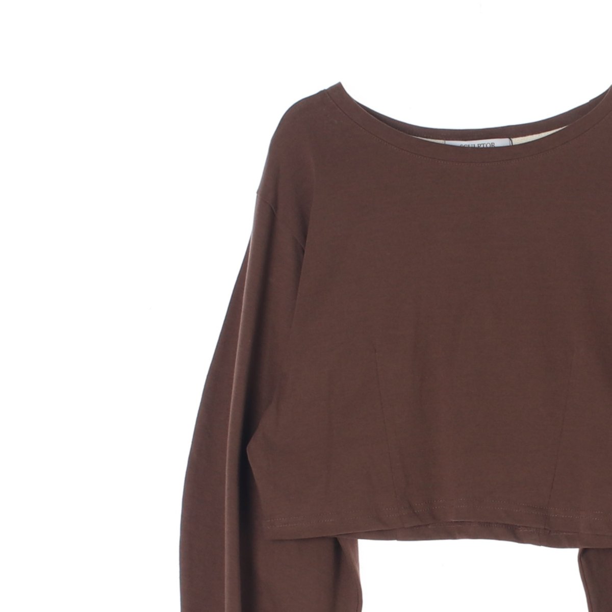 스컬프터 브라운 보트넥 크롭 긴팔 티셔츠 이미지 2