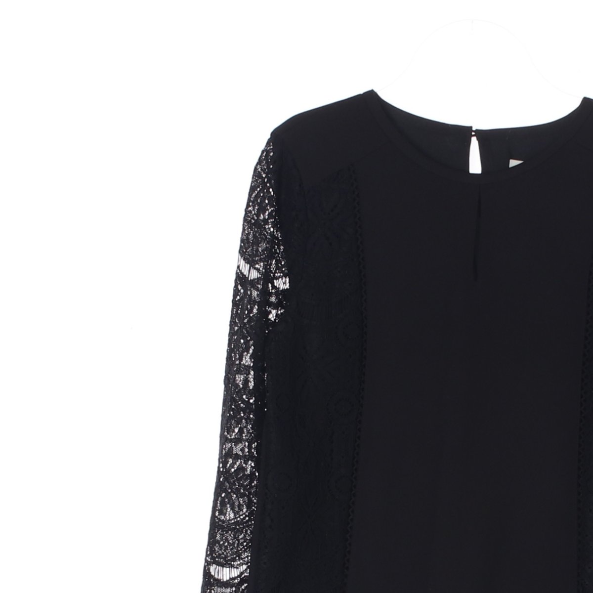 잇미샤 블랙 레이스 소매 긴팔 블라우스 이미지 2