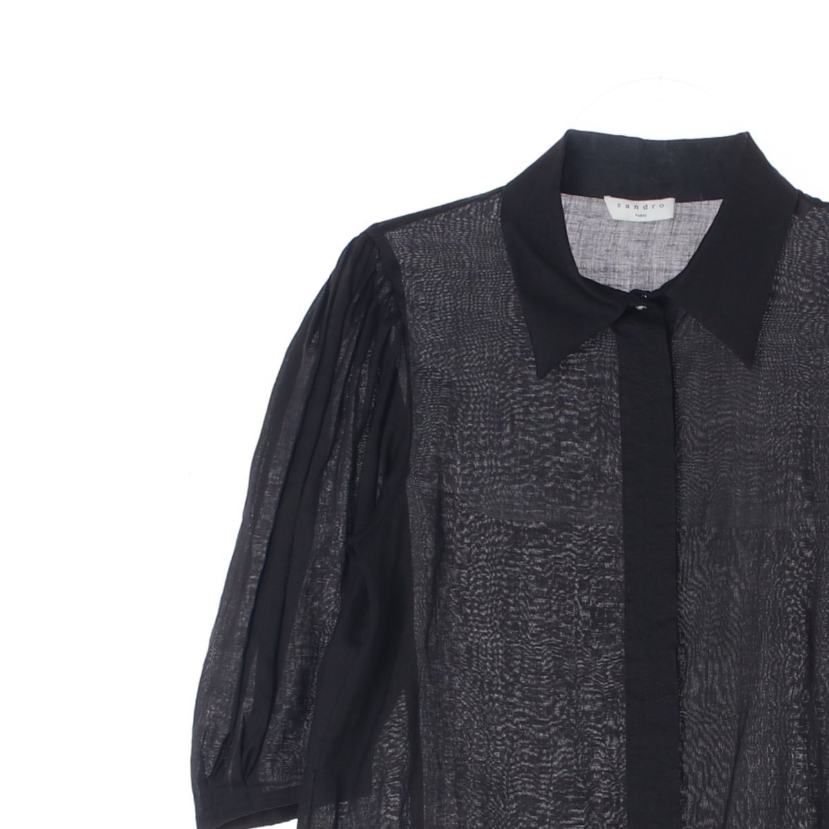 산드로 린넨100 블랙 반팔 카라 셔츠 블라우스 이미지 2