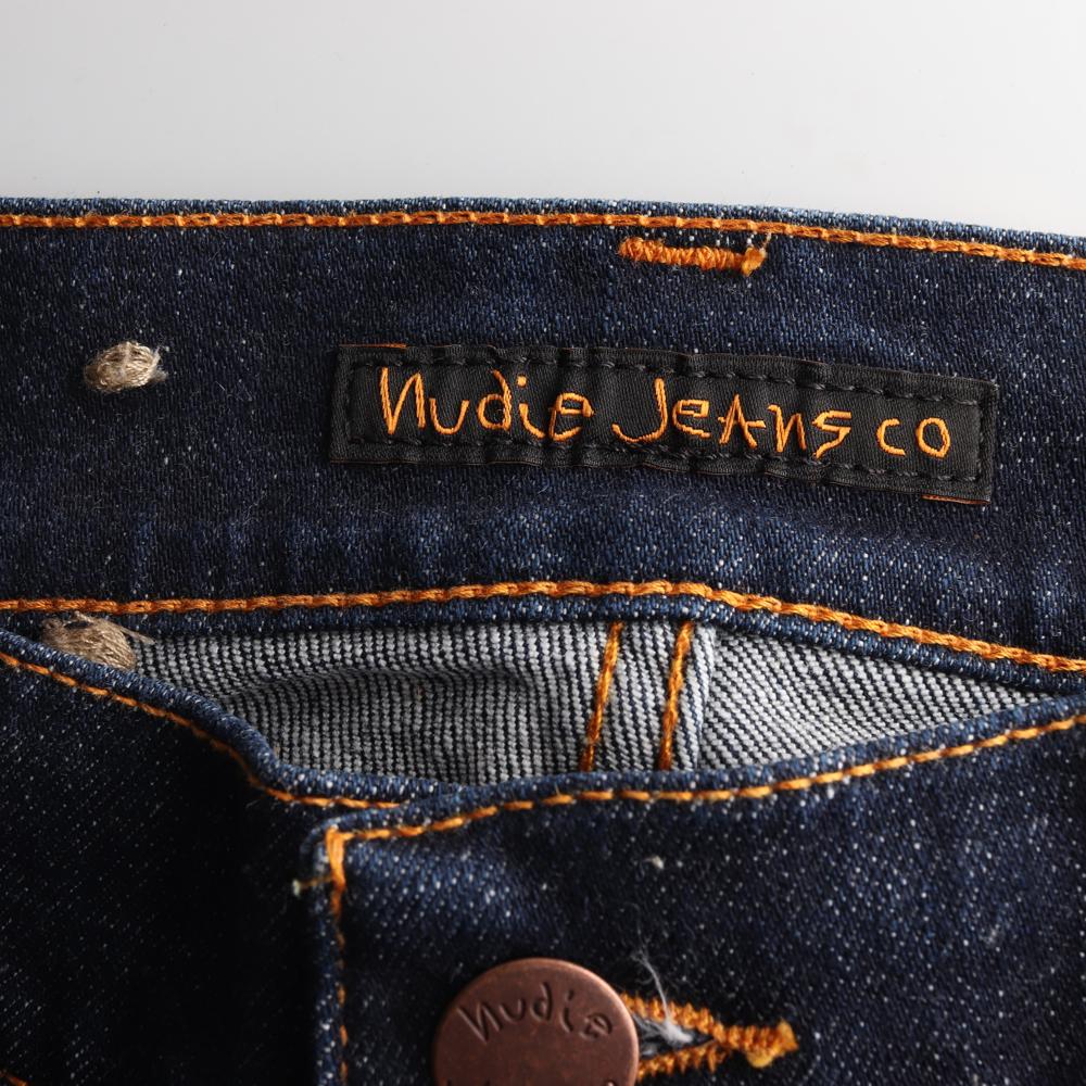 누디진 진청 오렌지 스티치 생지 데님 청바지 이미지 5