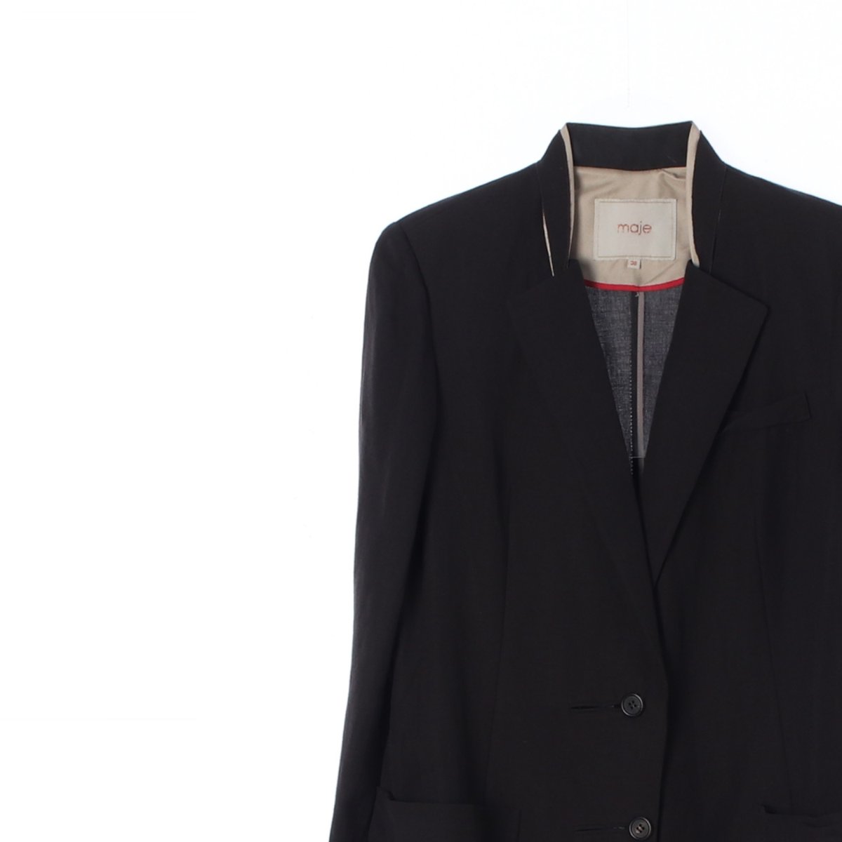 마쥬 린넨 블랙 하이넥 싱글 롱재킷 이미지 2