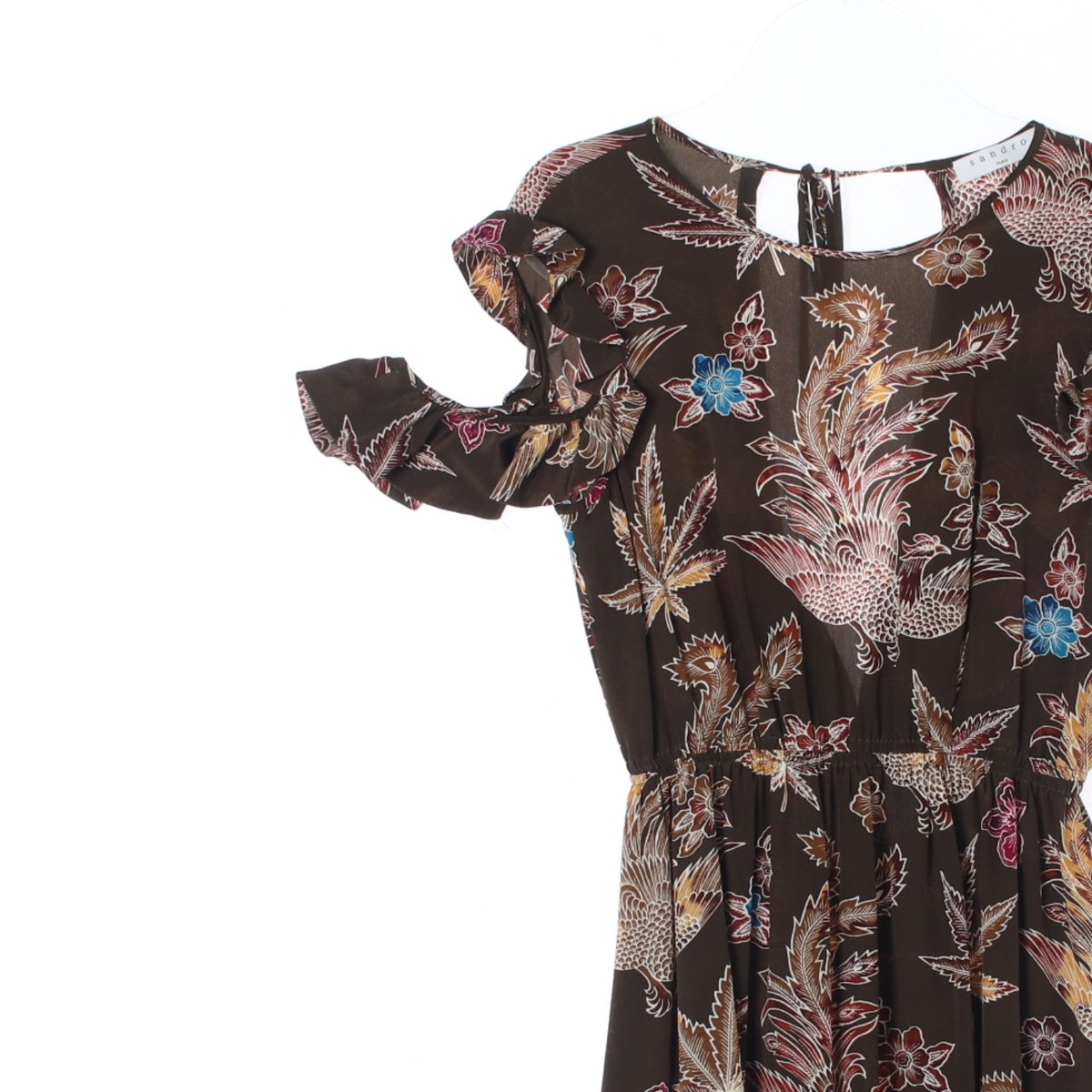 산드로 브라운 러플 소매 원피스 이미지 2