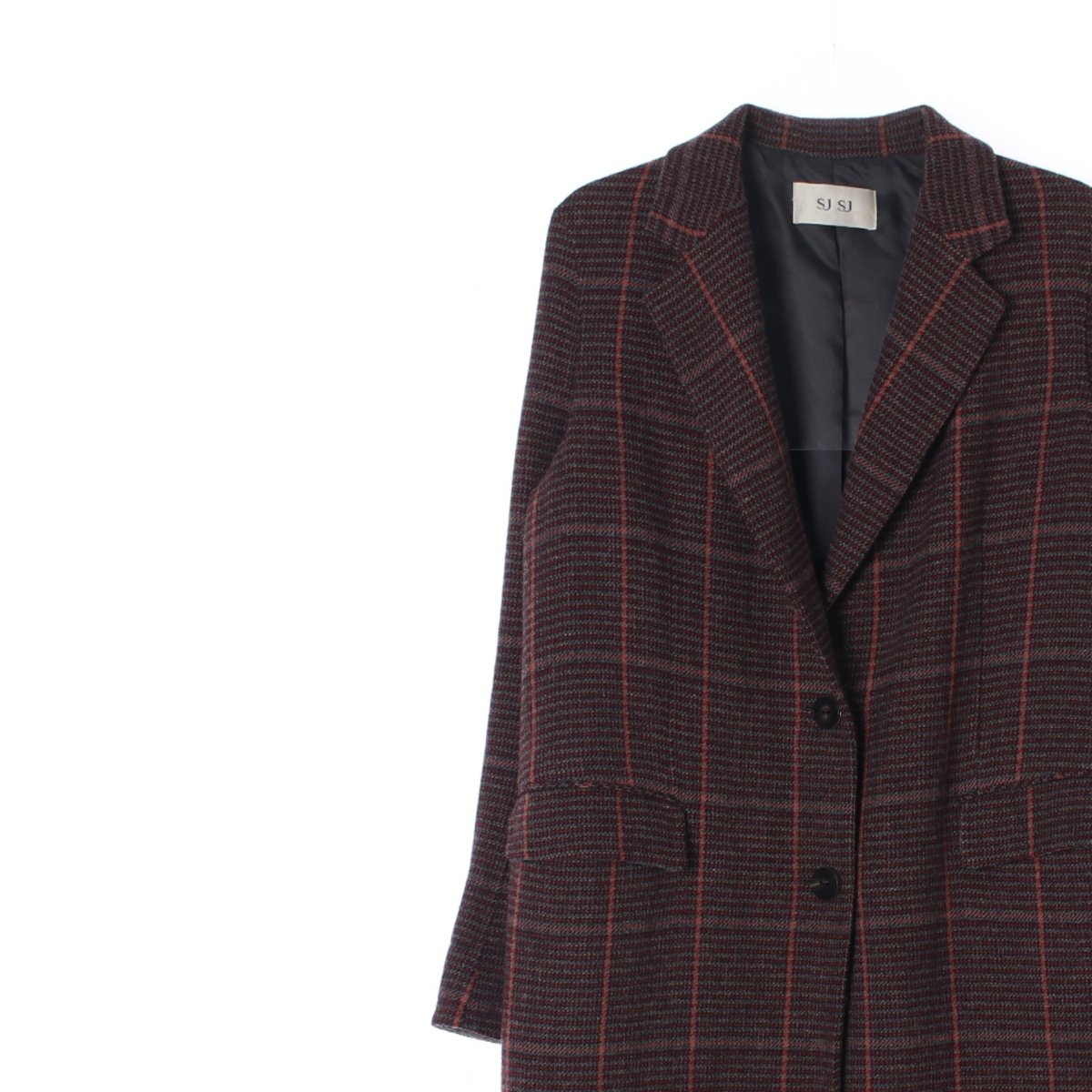 SJSJ에스제이에스제이 체크 슬릿 울 싱글 롱코트 이미지 2