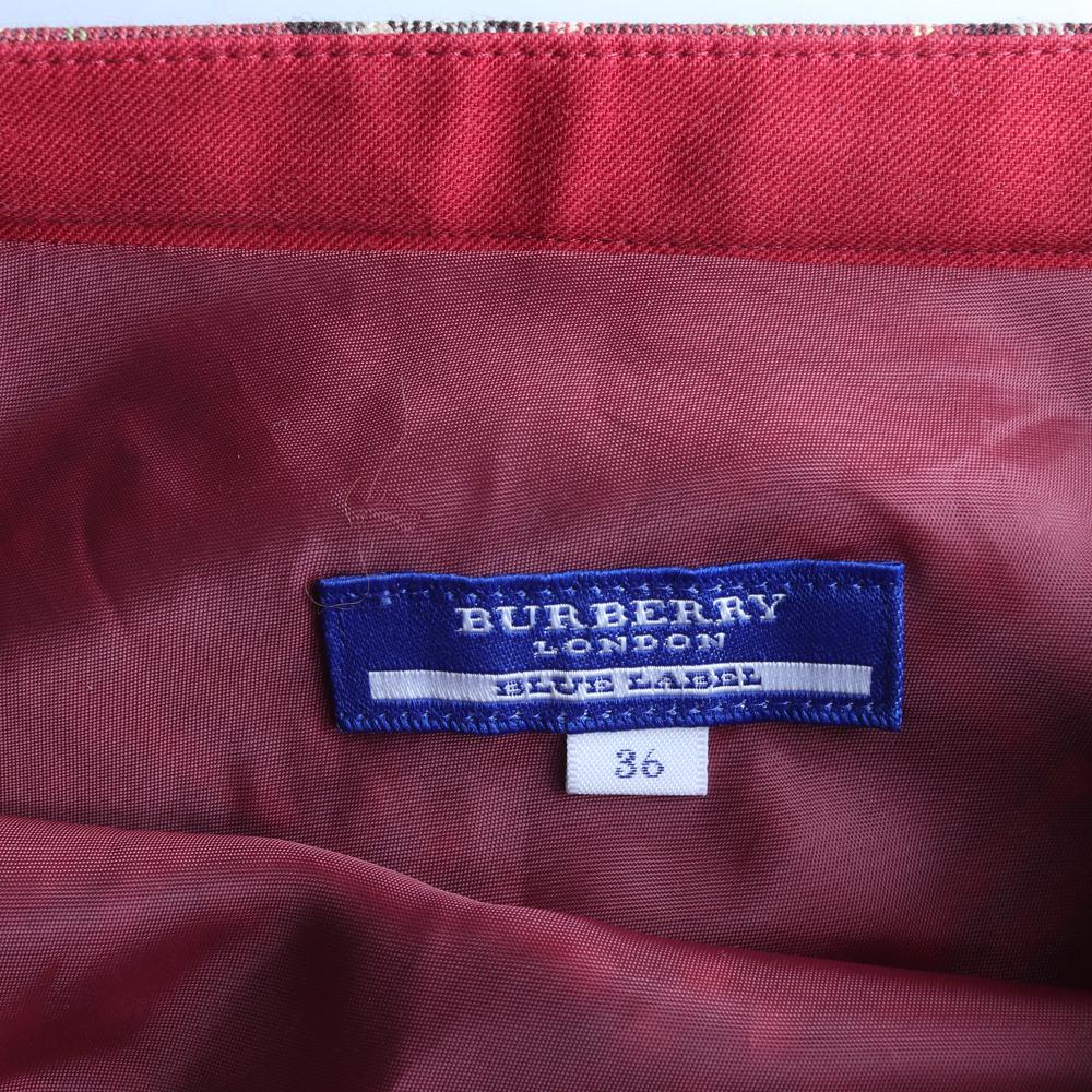 버버리 울89 레드 체크 사이드 슬릿 스커트 이미지 5