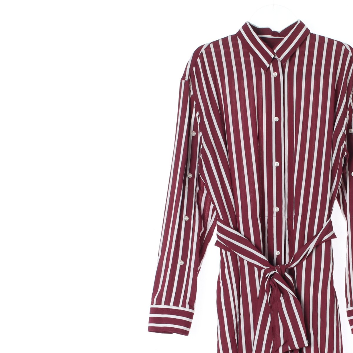 산드로 레드 리본 타이 플리츠 레이어드 롱 셔츠원피스 이미지 2