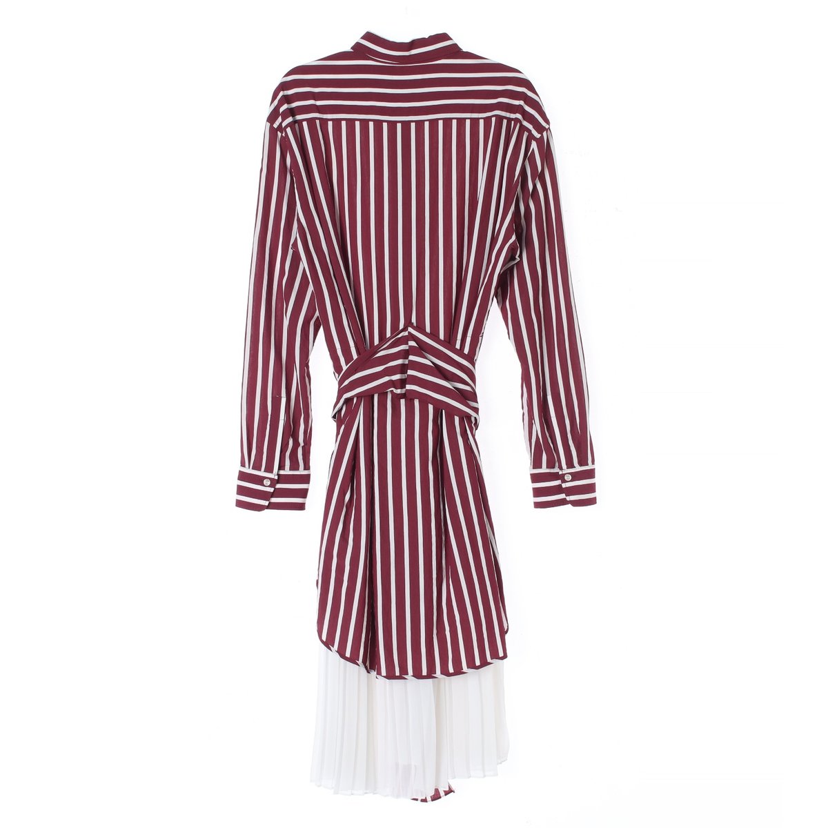 산드로 레드 리본 타이 플리츠 레이어드 롱 셔츠원피스 이미지 4