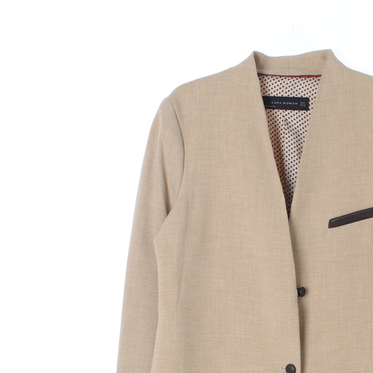 자라 베이지 노카라 쓰리버튼 싱글 재킷 이미지 2