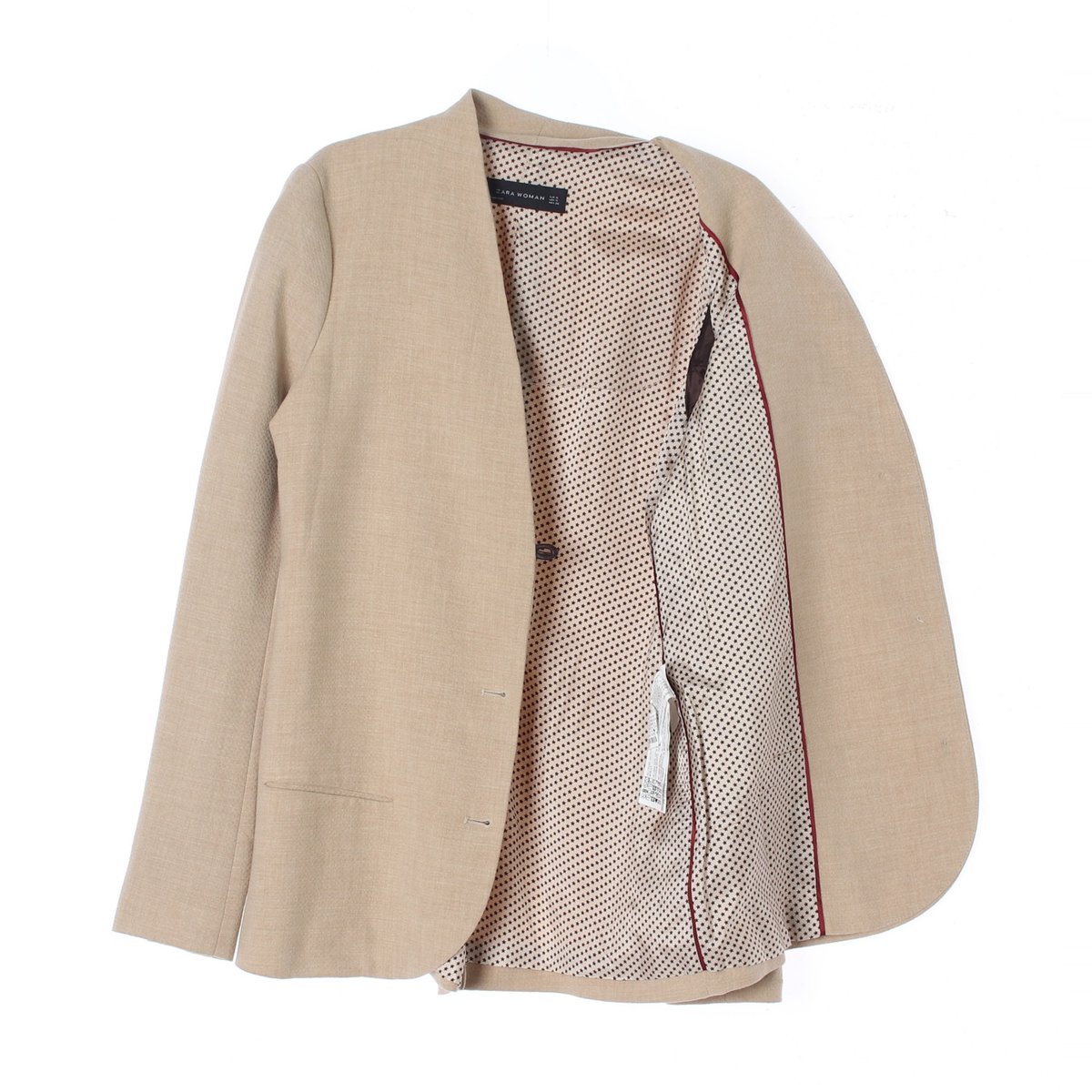 자라 베이지 노카라 쓰리버튼 싱글 재킷 이미지 4