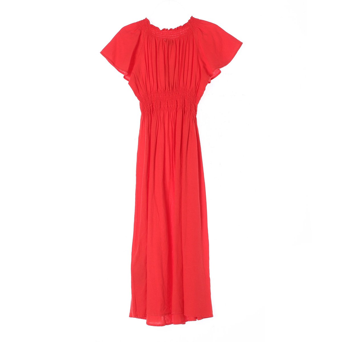 자라 린넨 레드 러플소매 롱 드레스 이미지 4