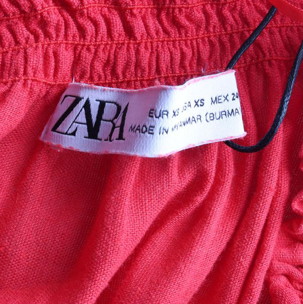 자라 린넨 레드 러플소매 롱 드레스 이미지 5