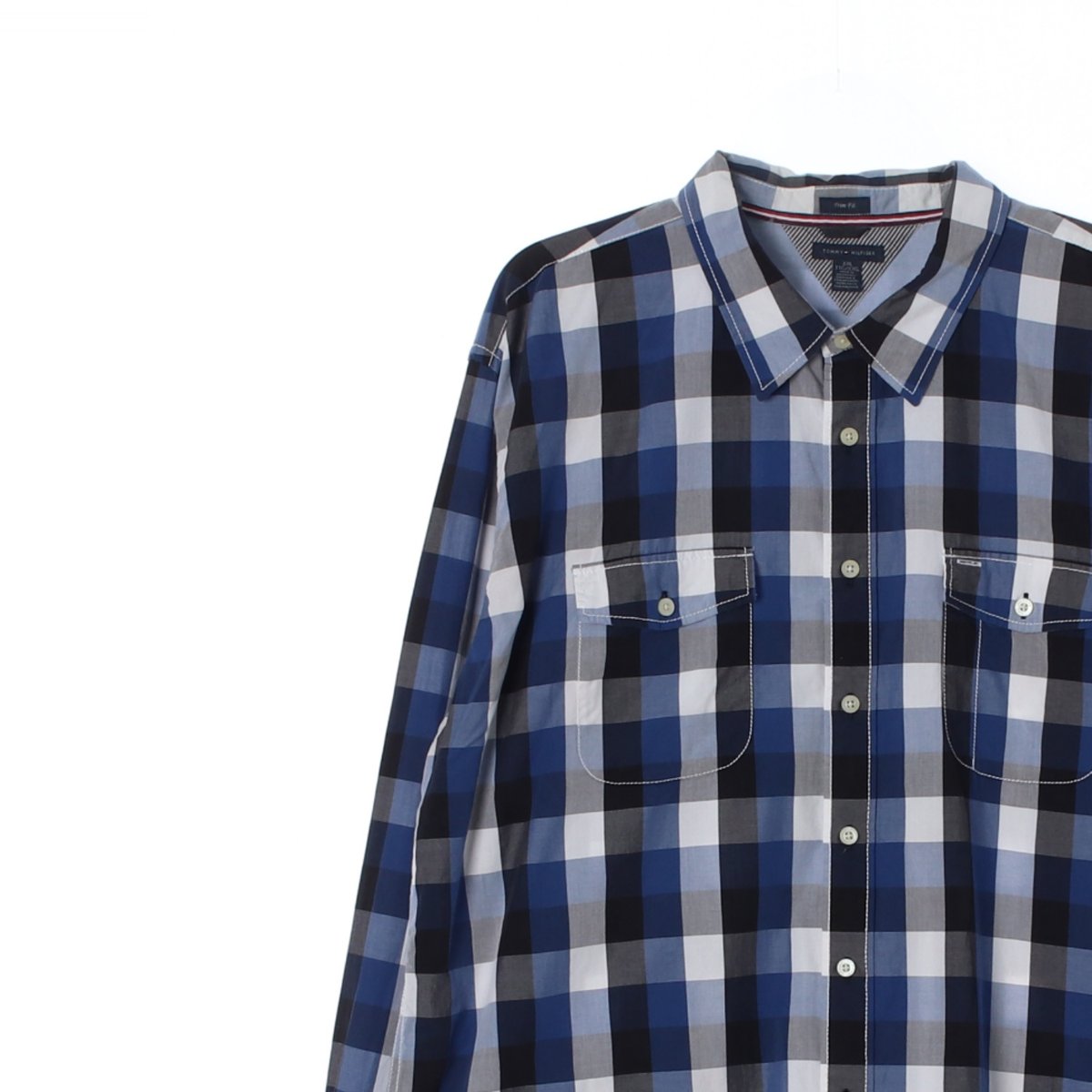 타미힐피거 네이비 투포켓 체크 트림핏 셔츠 이미지 2