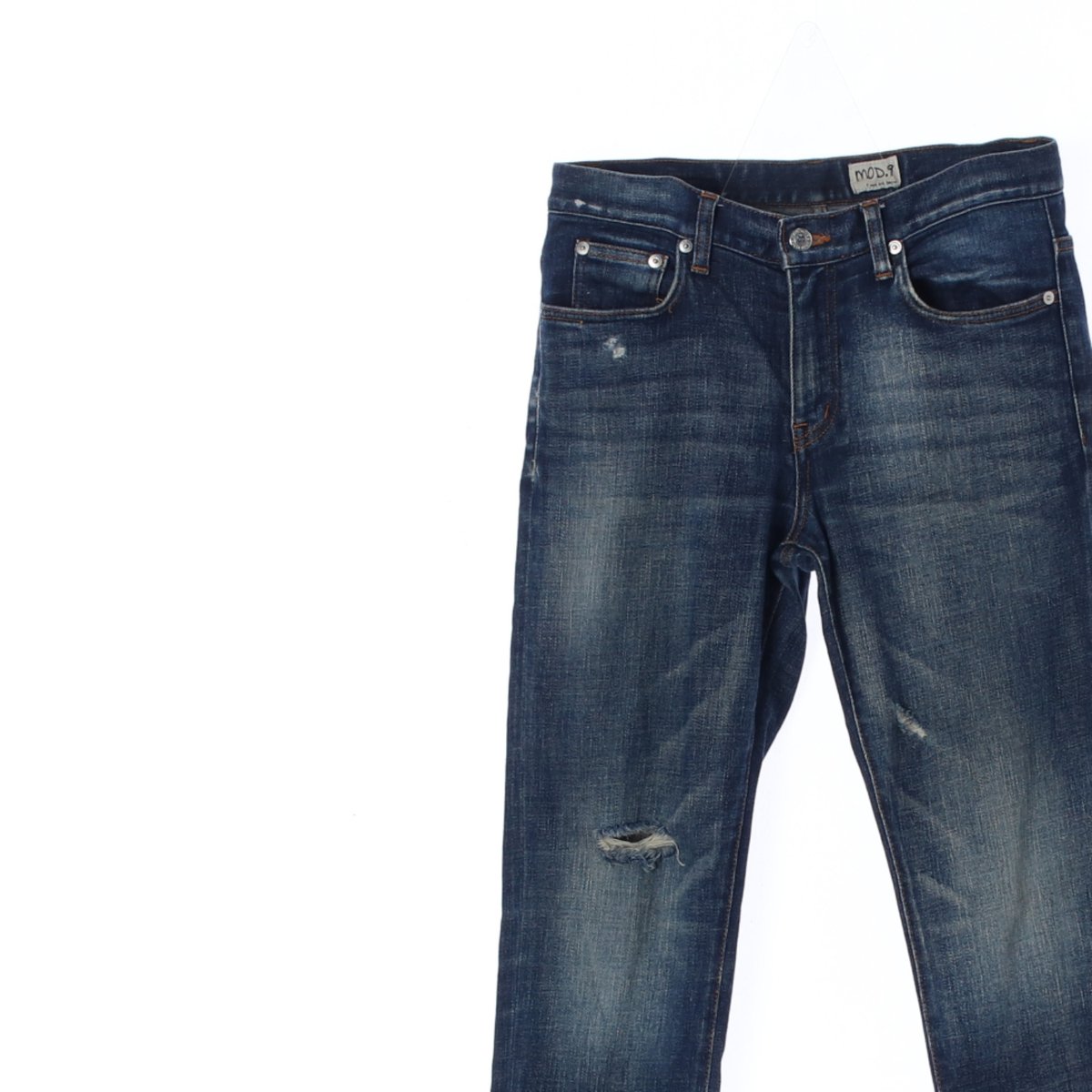 모드나인 진청 워싱 데미지 진 청바지 이미지 2