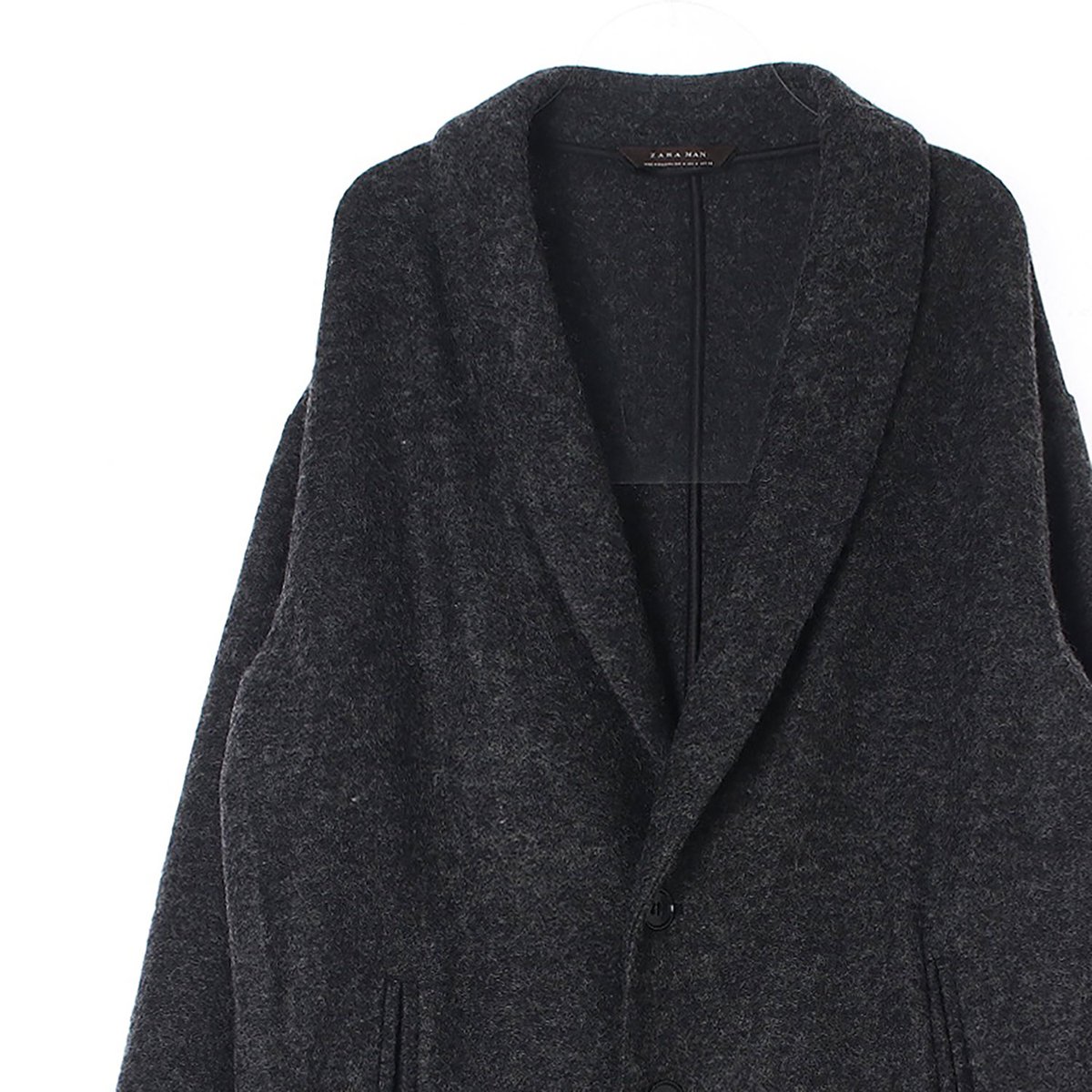 자라 맨 울60 그레이 싱글 롱 코트 이미지 2