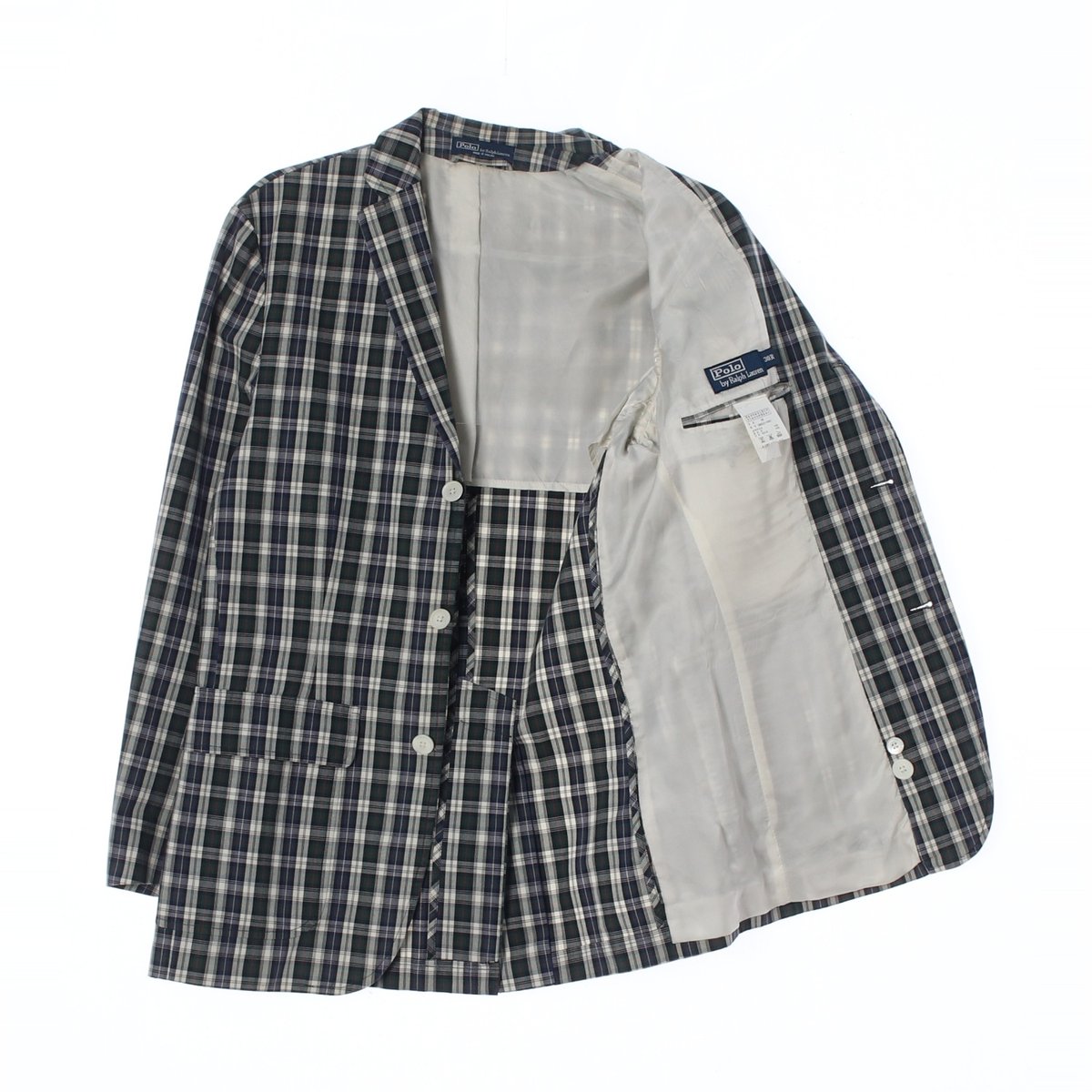 폴로 랄프 로렌 블랙 체크 코튼 싱글 재킷 이미지 4