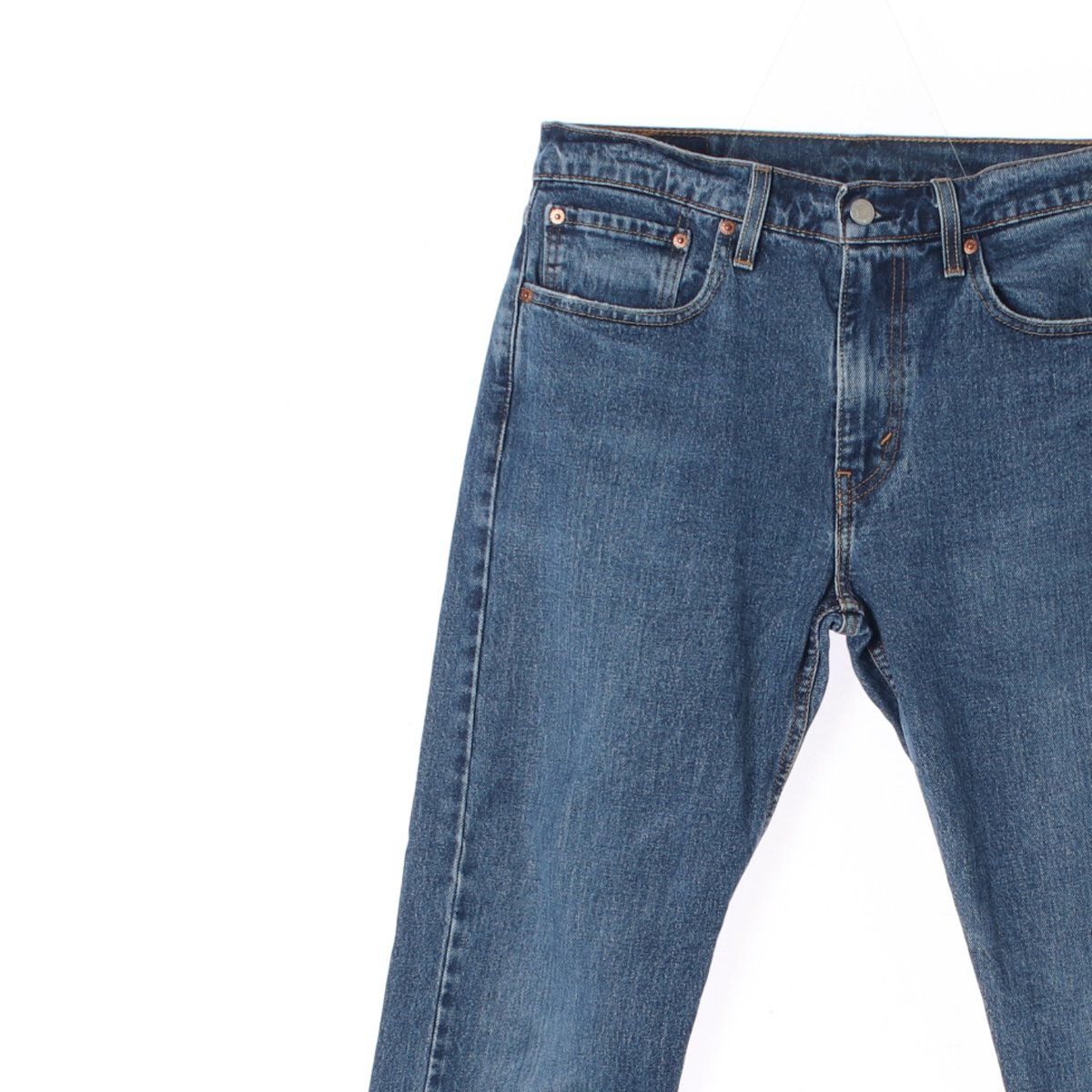 리바이스 501 중청 밑단 절개 데님 진 청바지 이미지 2