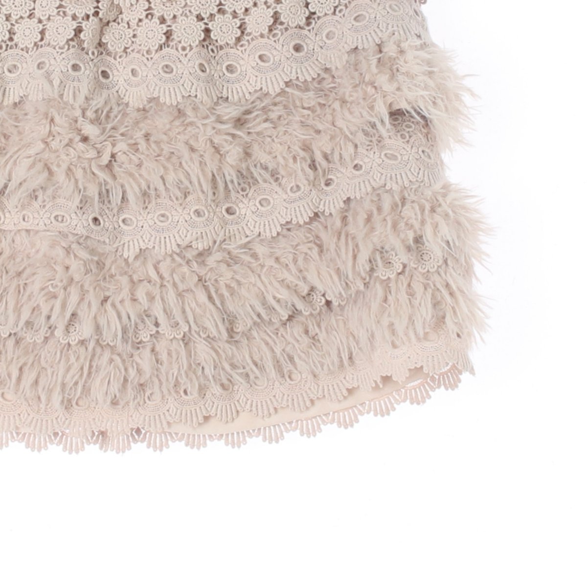 오즈세컨 베이지 레이스 퍼 밴딩 미니 티어드스커트 이미지 3