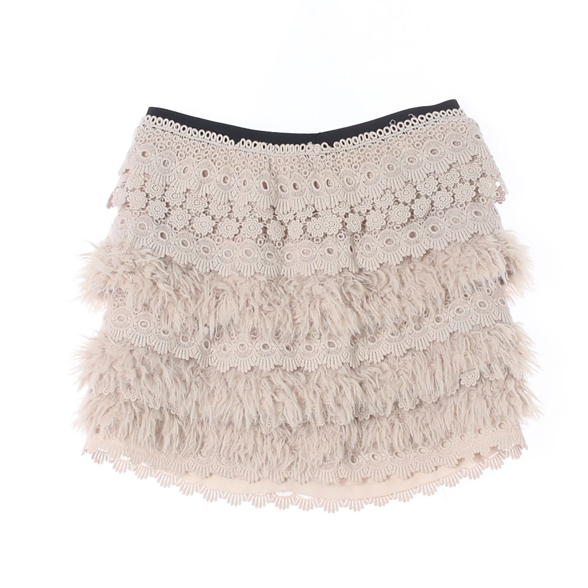 오즈세컨 베이지 레이스 퍼 밴딩 미니 티어드스커트 이미지 4