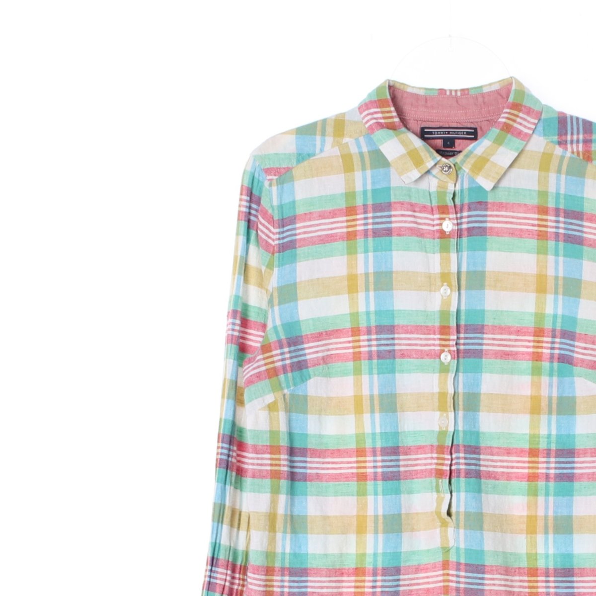 타미힐피거 린넨 체크 하프 버튼 긴팔 셔츠 이미지 2