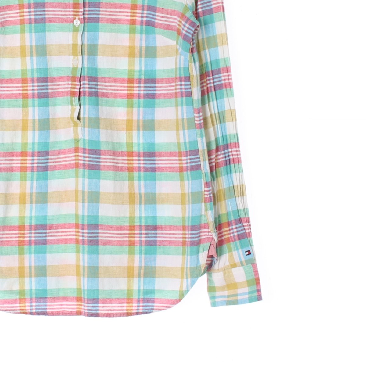 타미힐피거 린넨 체크 하프 버튼 긴팔 셔츠 이미지 3