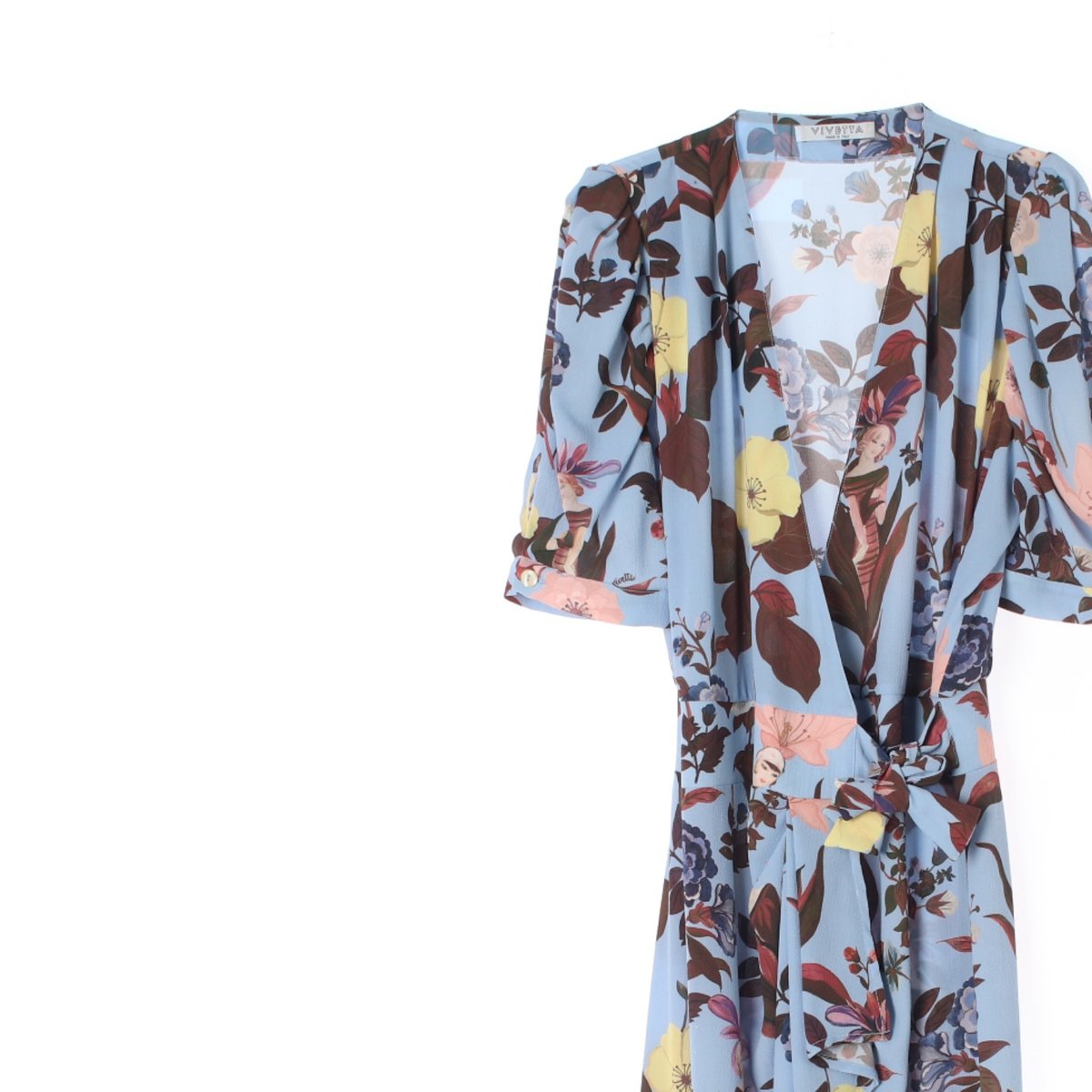 비베타 스카이블루 플라워 반팔 랩 원피스 이미지 2