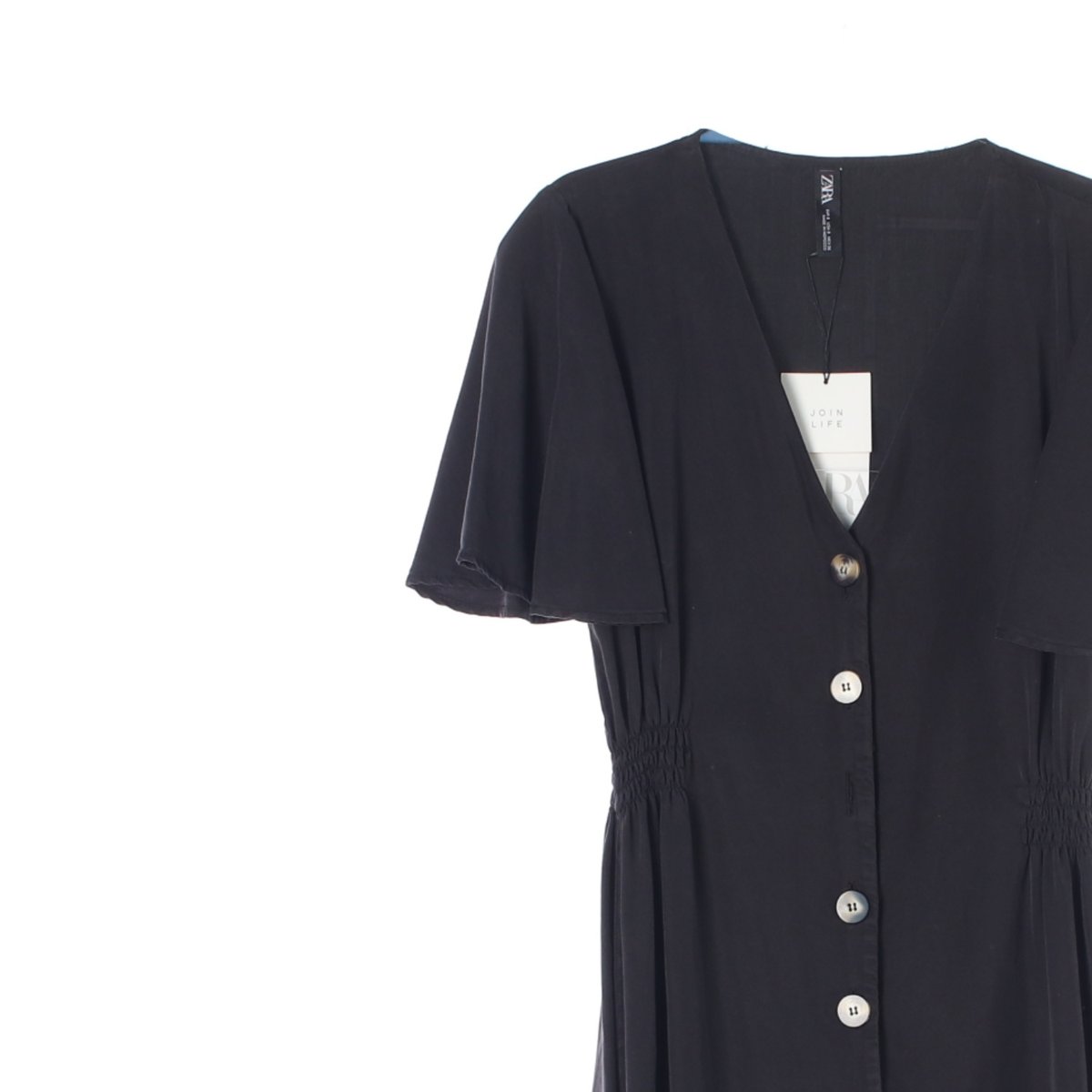 자라 블랙 러플 소매 브이넥 셔츠 미니 원피스 이미지 2