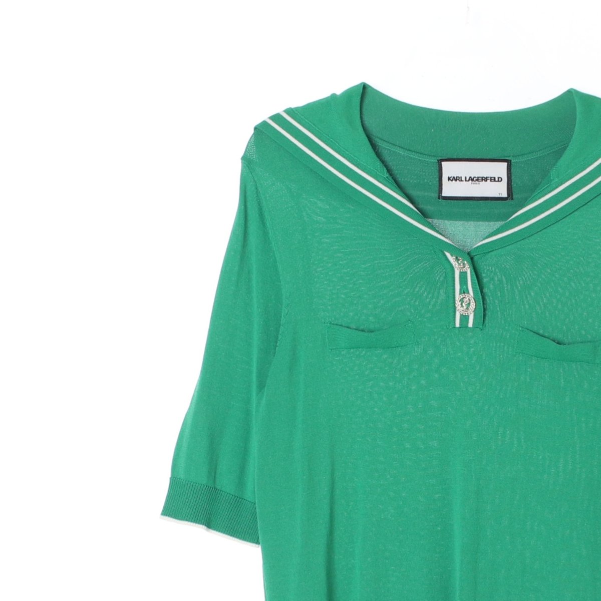 칼 라거펠트 그린 세일러 카라 반팔 니트 스웨터 이미지 2