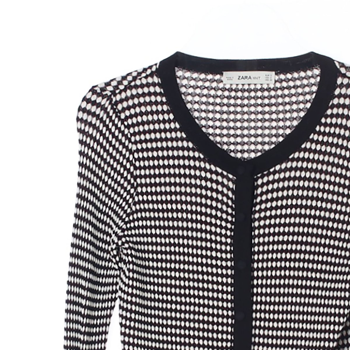 자라 블랙화이트 패턴 긴팔 라운드 가디건 이미지 2