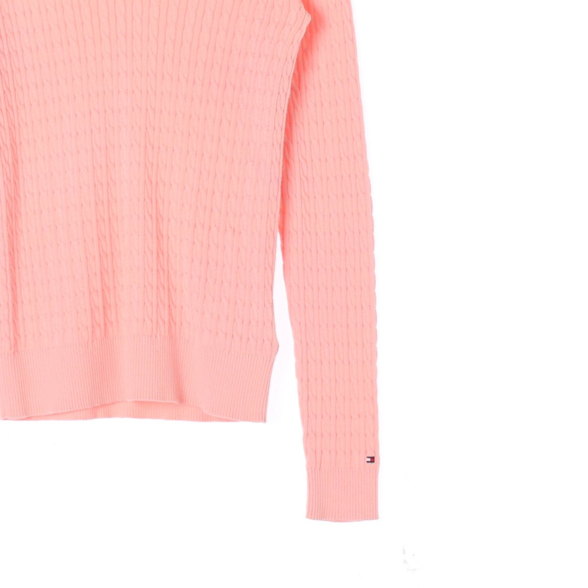 타미힐피거 코랄 코튼100% 브이넥 꽈배기 니트 스웨터 이미지 3