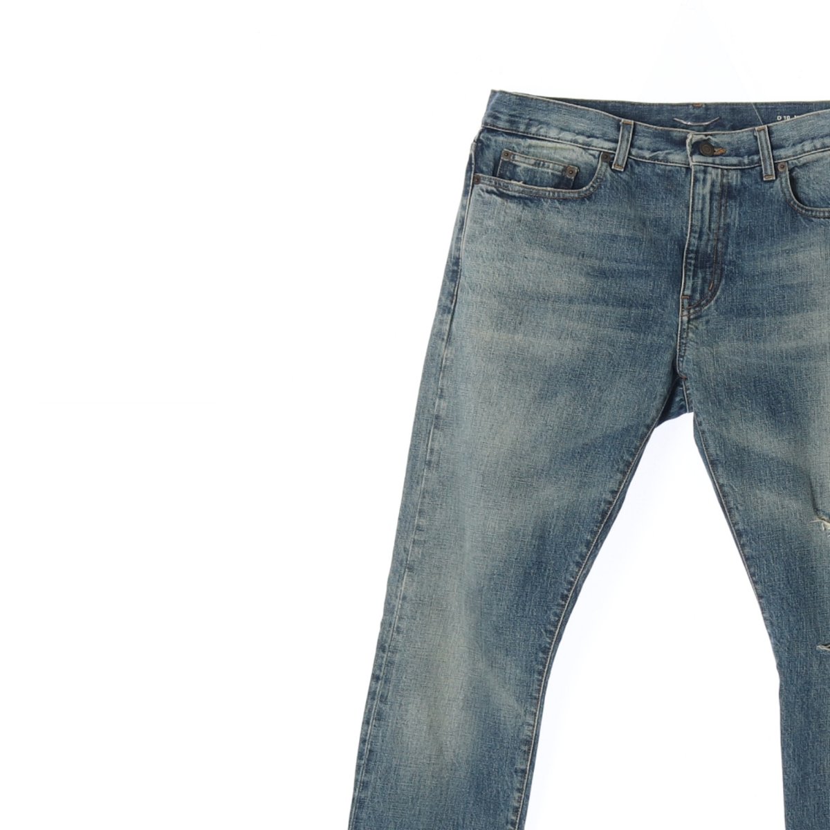 생로랑 중청 워싱 데미지 진 데님 청바지 이미지 2