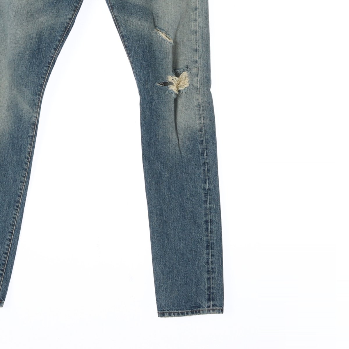생로랑 중청 워싱 데미지 진 데님 청바지 이미지 3