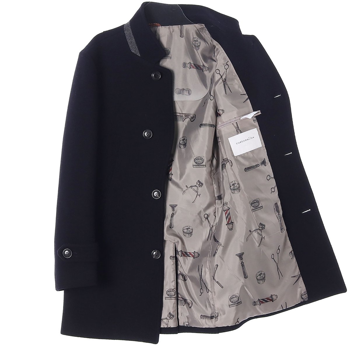 커스텀멜로우 울87% 네이비 하이넥 싱글 발마칸 코트 이미지 4