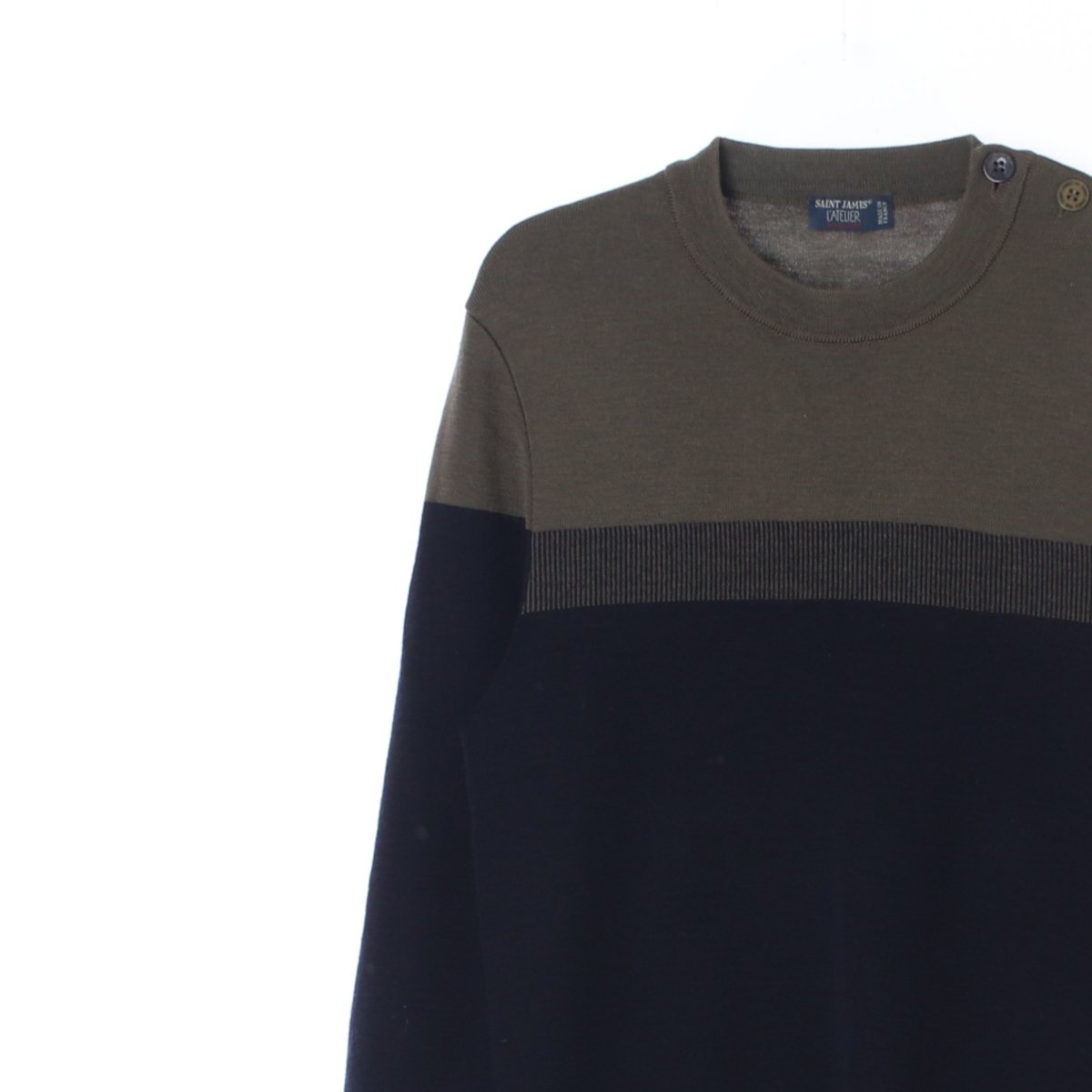 세인트 제임스 울100 카키 블랙 아퀴텐느 니트 스웨터 이미지 2