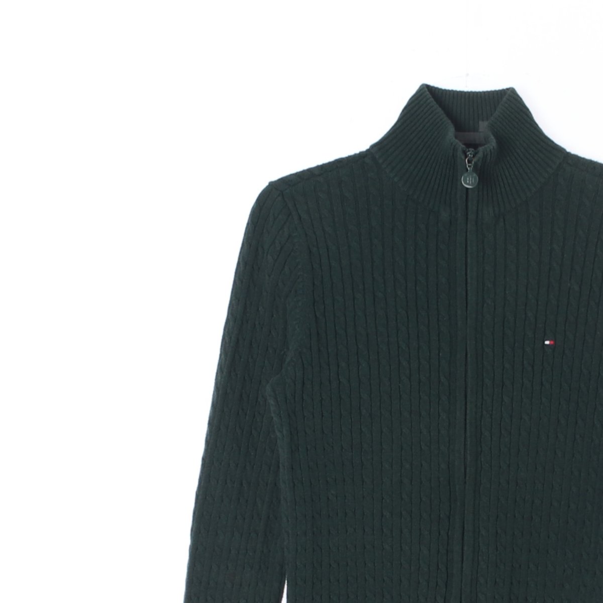 타미힐피거 그린 꽈배기 하이넥 집업 가디건 재킷 이미지 2