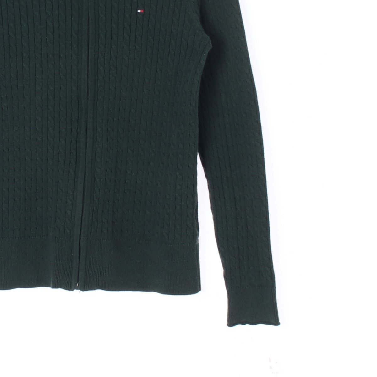 타미힐피거 그린 꽈배기 하이넥 집업 가디건 재킷 이미지 3