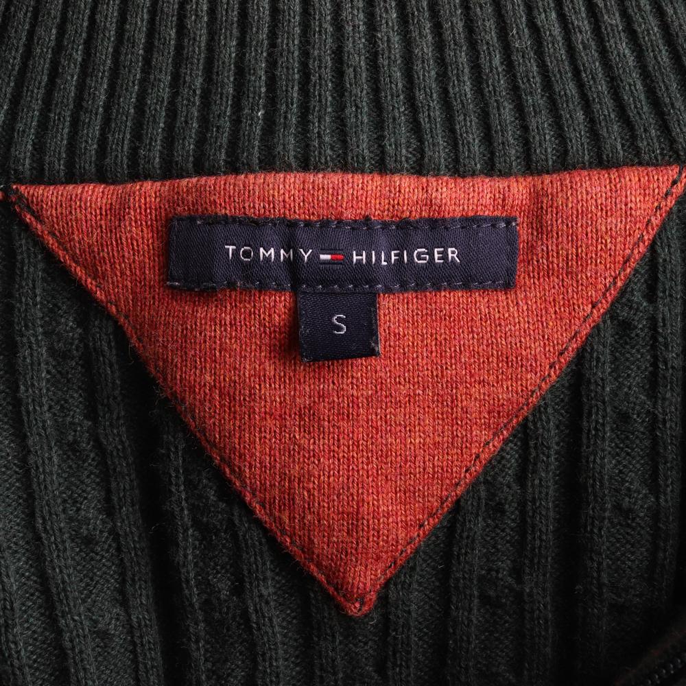 타미힐피거 그린 꽈배기 하이넥 집업 가디건 재킷 이미지 5