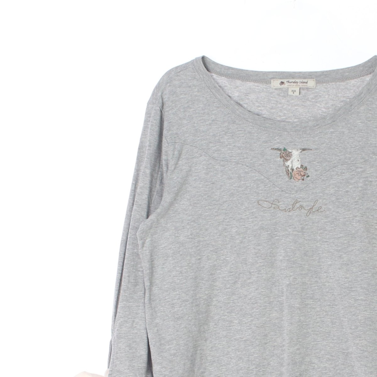 써스데이 아일랜드 리본 타이 소매 그레이 7부 티셔츠 이미지 2