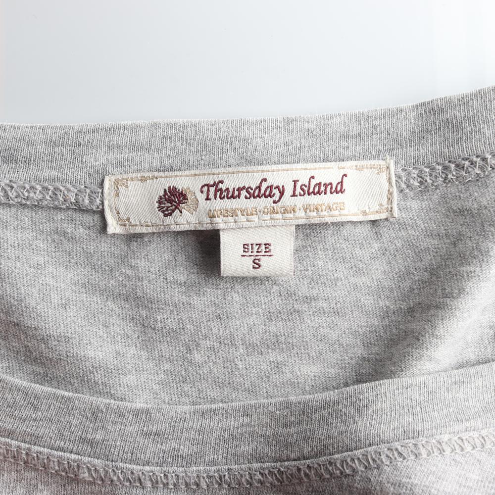 써스데이 아일랜드 리본 타이 소매 그레이 7부 티셔츠 이미지 5