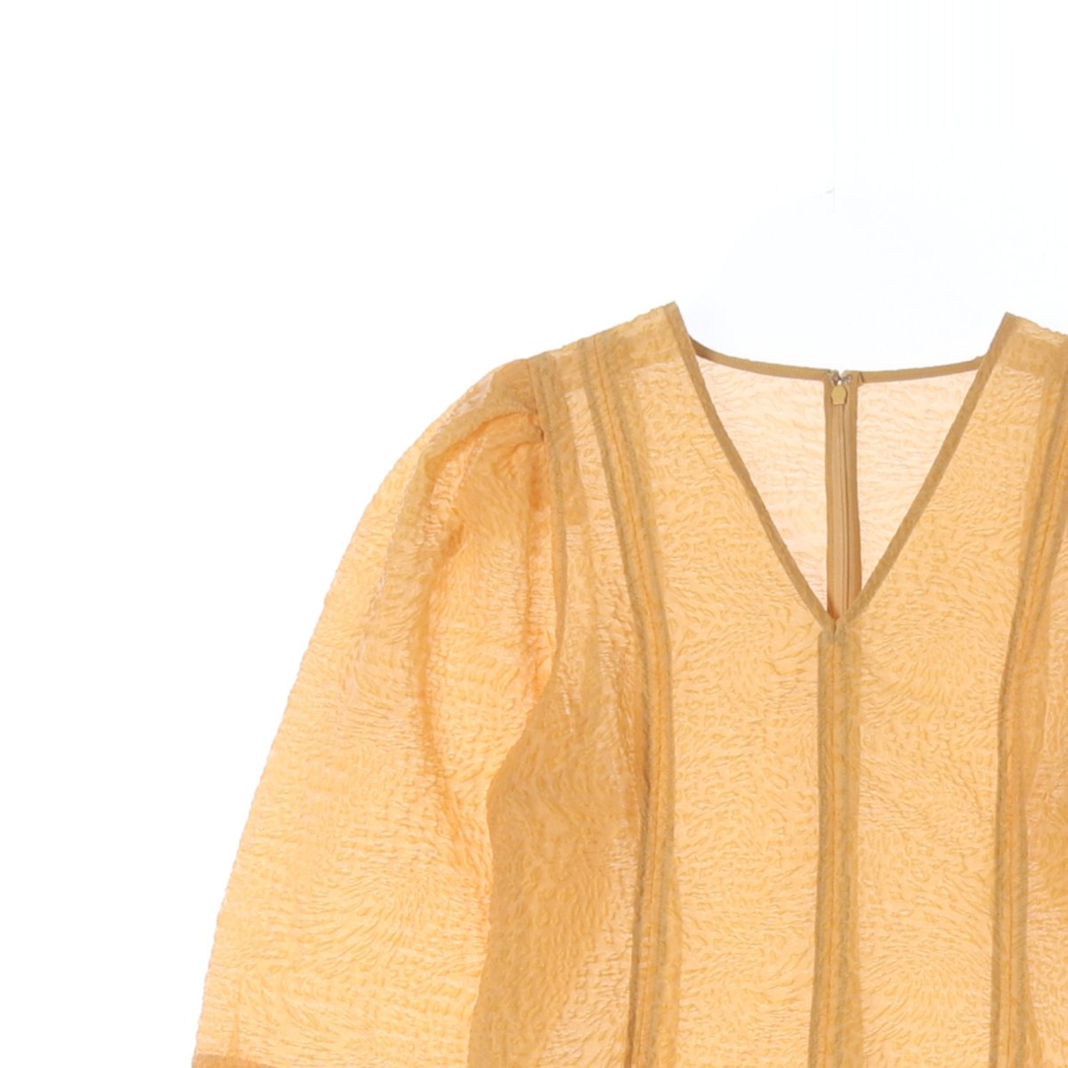 ORR오르 옐로우 퍼프 브이넥 시스루 블라우스 이미지 2