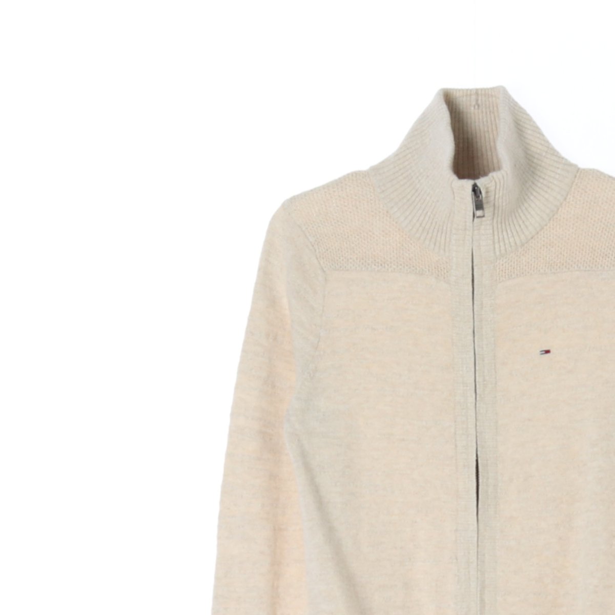 타미힐피거 베이지 하이넥 집업 니트 가디건 이미지 2