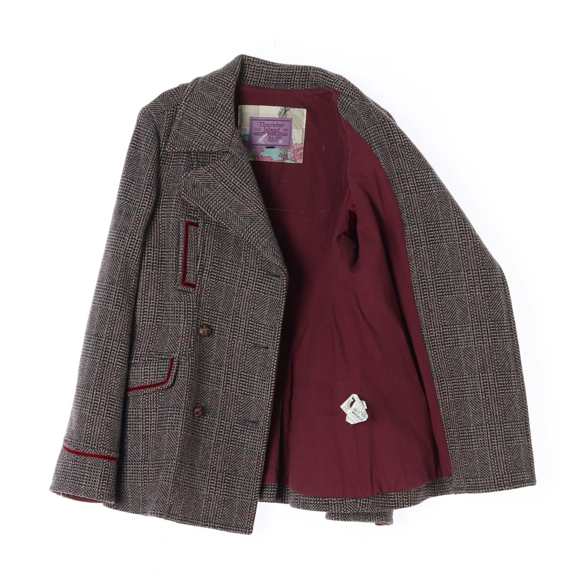 써스데이 아일랜드 울90% 체크 더블 하프 코트 이미지 4