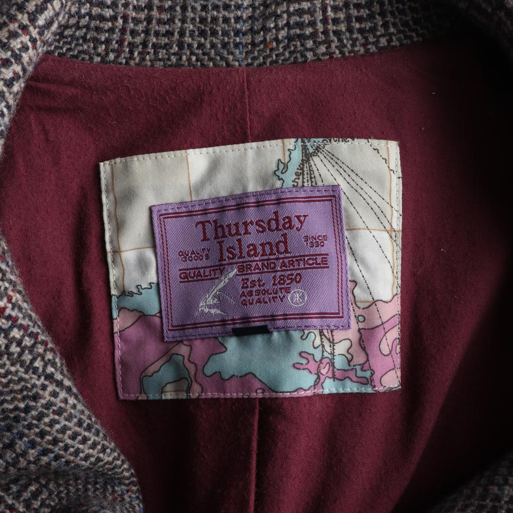 써스데이 아일랜드 울90% 체크 더블 하프 코트 이미지 6