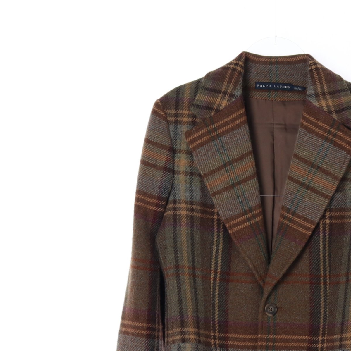 폴로 랄프 로렌 울알파카100% 브라운 체크 싱글 코트 재킷 이미지 2