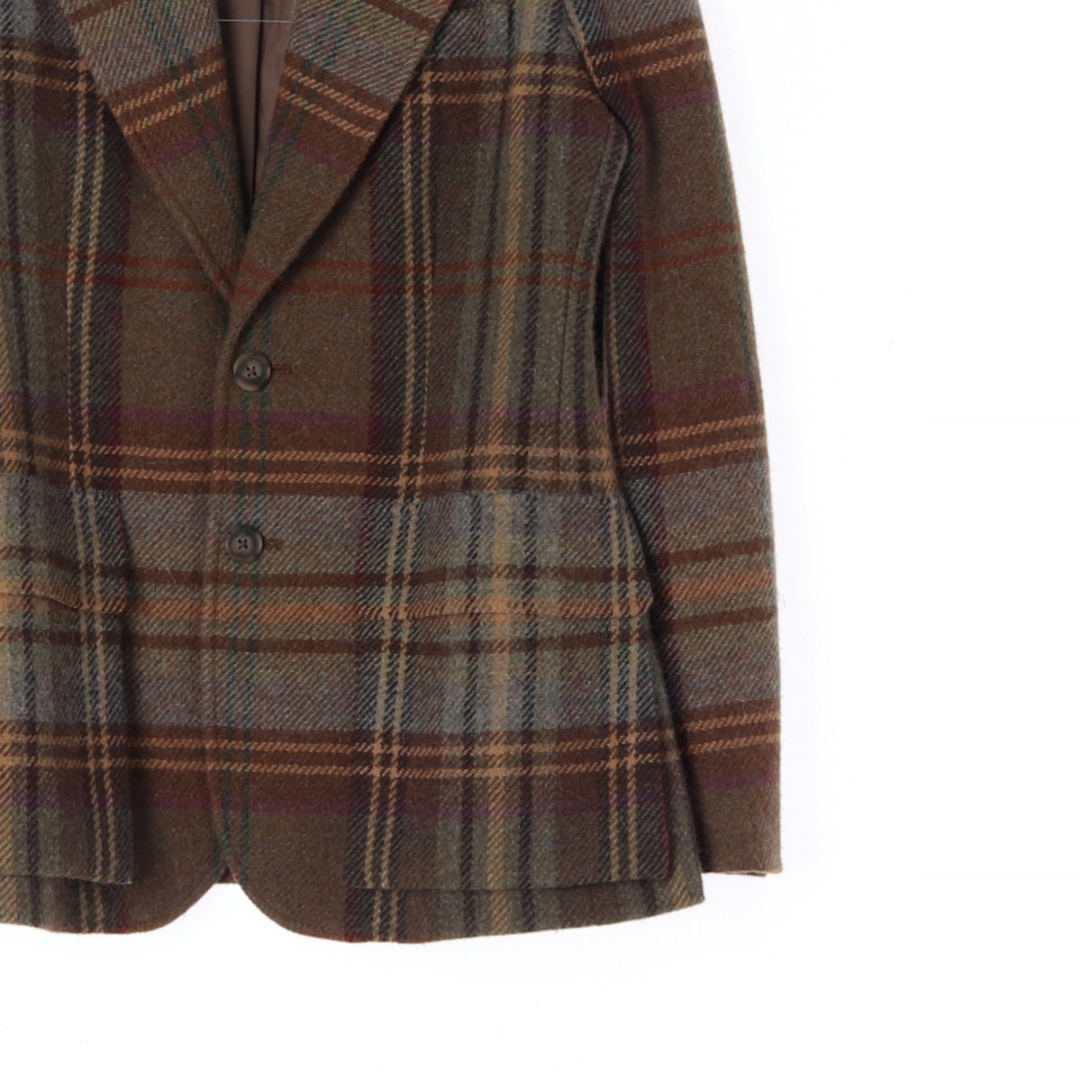 폴로 랄프 로렌 울알파카100% 브라운 체크 싱글 코트 재킷 이미지 3
