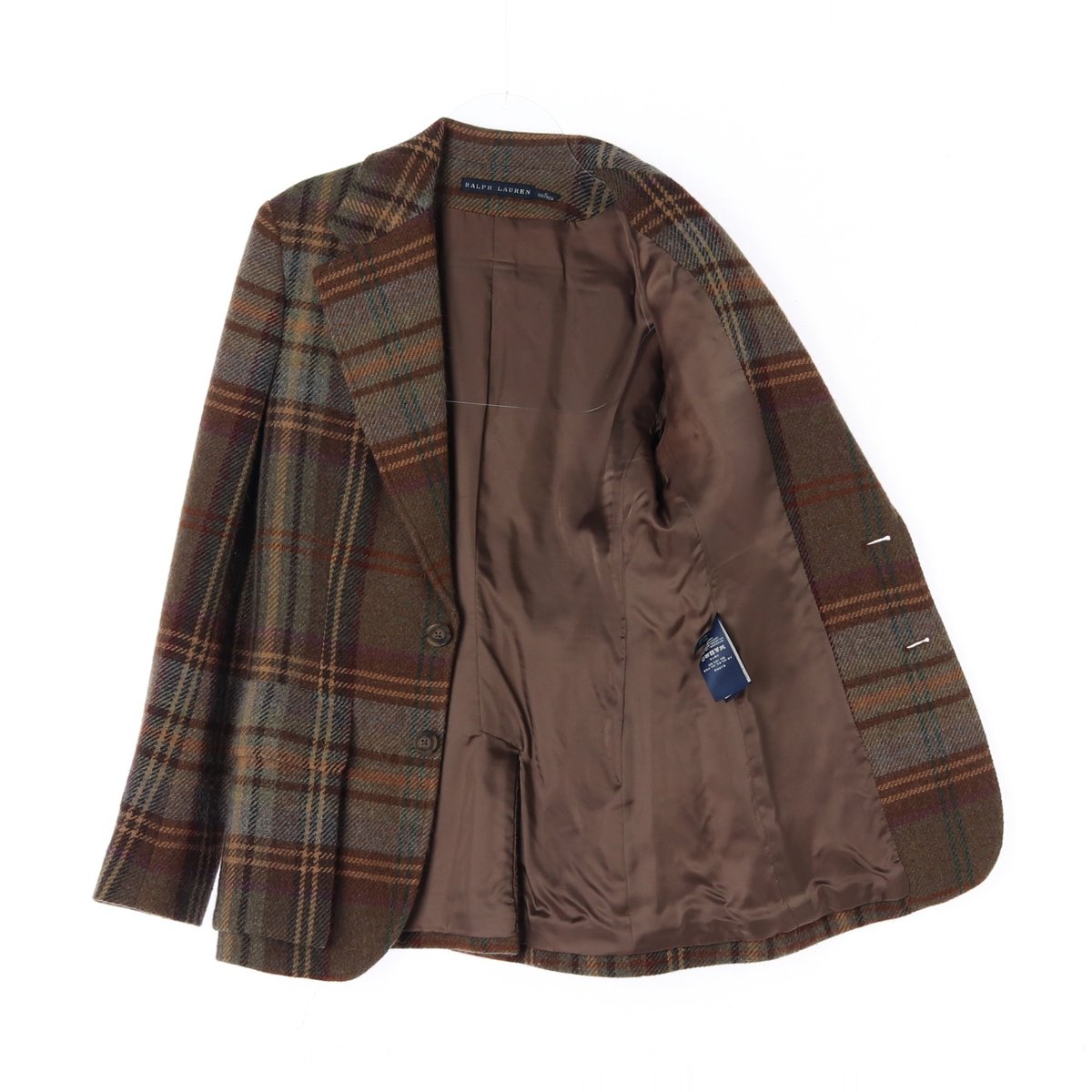 폴로 랄프 로렌 울알파카100% 브라운 체크 싱글 코트 재킷 이미지 4