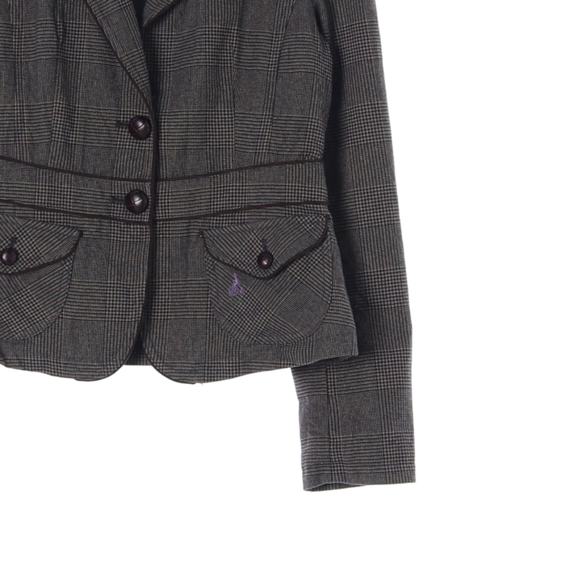 빈폴 차콜 퍼플 체크 승마 테일러드 숏재킷 이미지 3