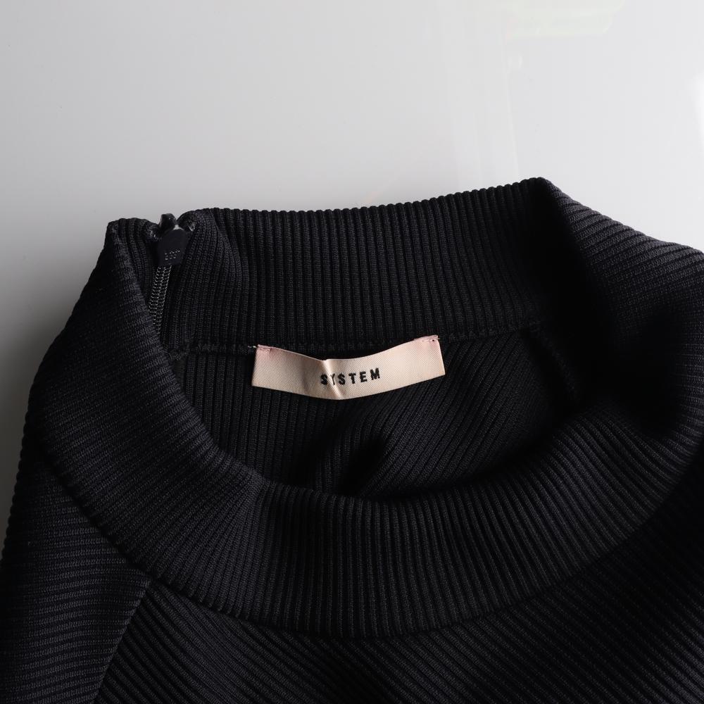 시스템 블랙 골지 반목 하프넥 반팔 티셔츠 이미지 5