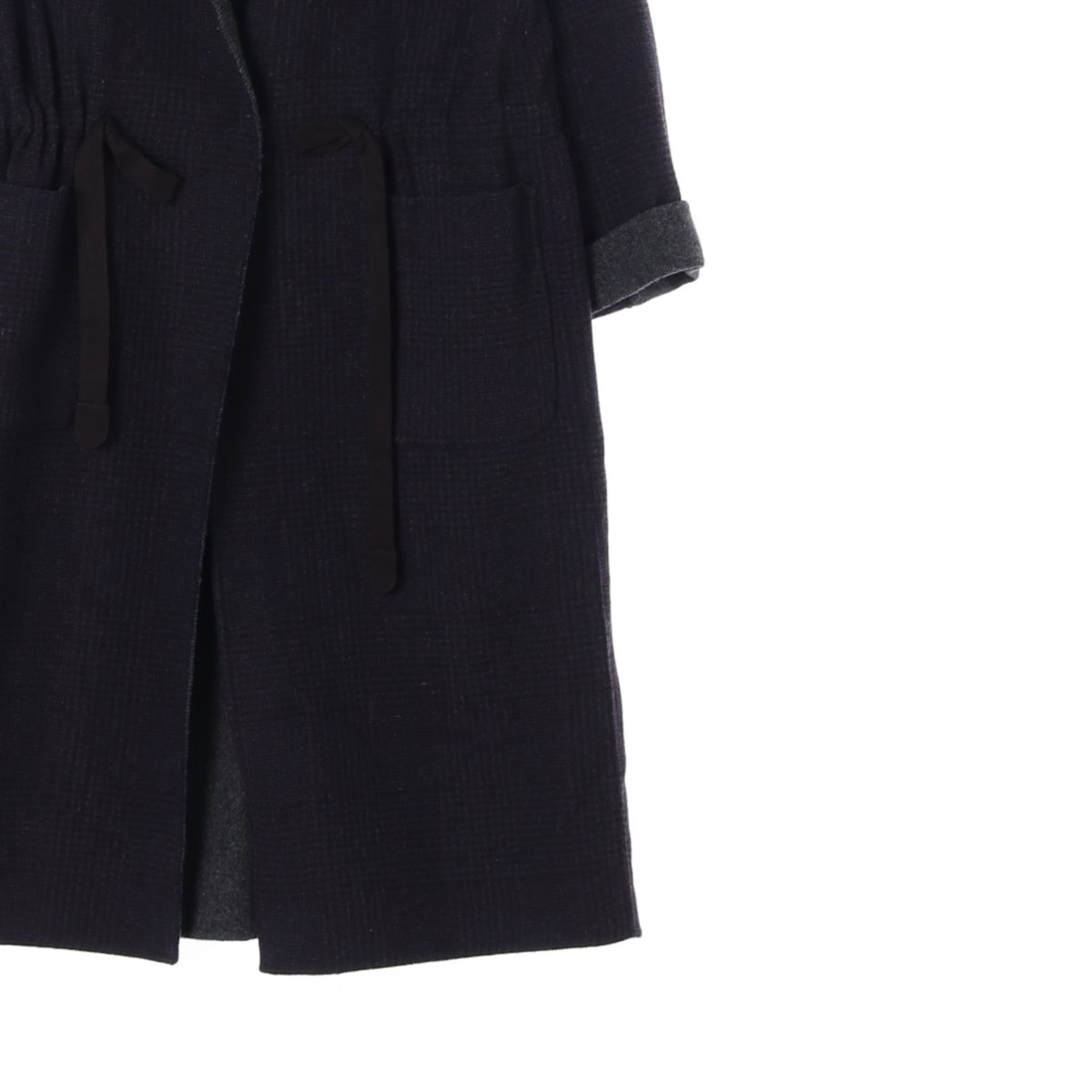 써스데이 아일랜드 울82% 네이비 노카라 롱코트 이미지 3