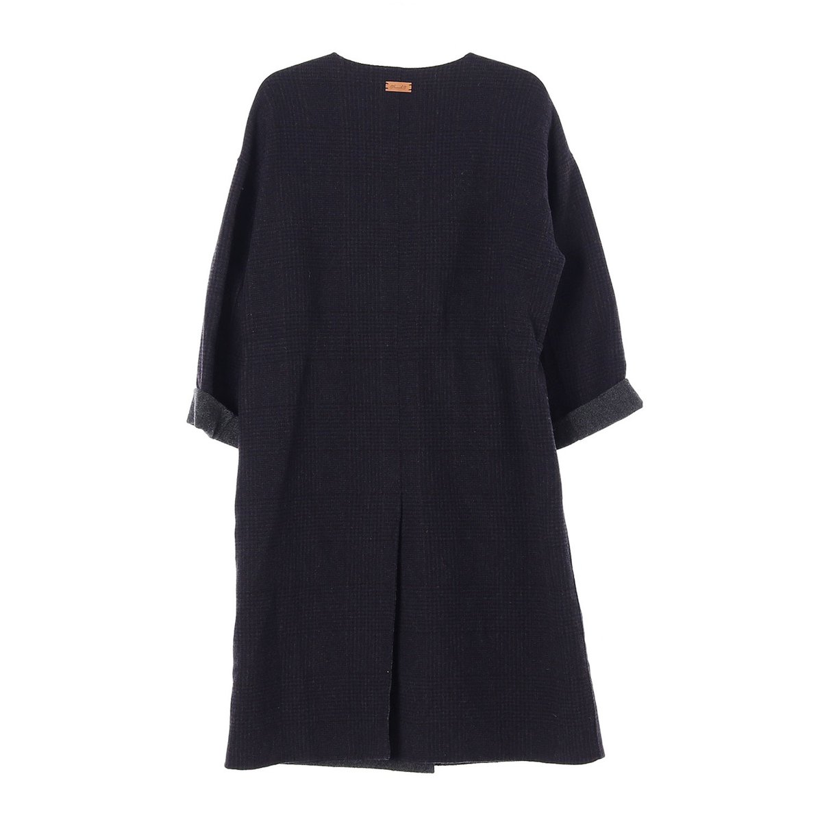 써스데이 아일랜드 울82% 네이비 노카라 롱코트 이미지 5