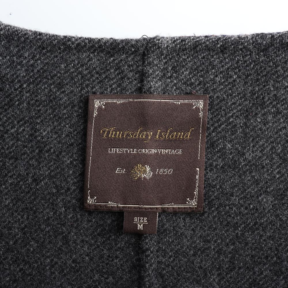 써스데이 아일랜드 울82% 네이비 노카라 롱코트 이미지 6