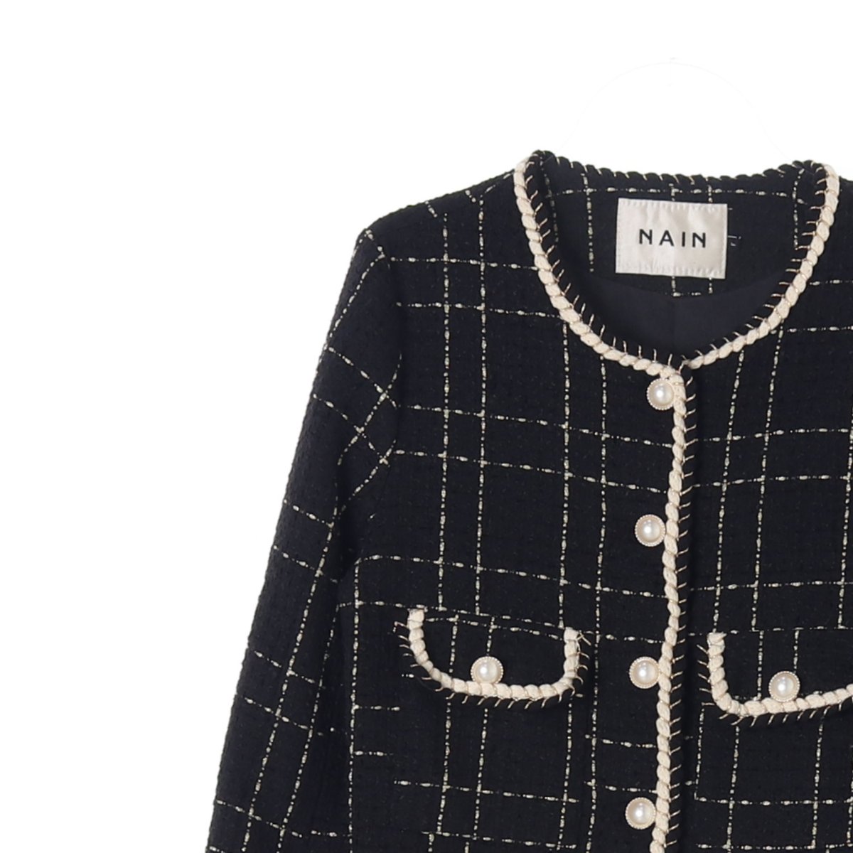 나인 블랙 화이트 트위드 진주버튼 재킷 이미지 2
